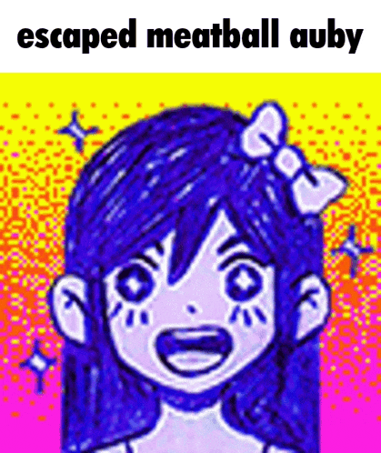 a drawing of a girl with blue hair and a bow in her hair