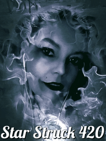 a black and white photo of a woman with the words star struck 420 on the bottom
