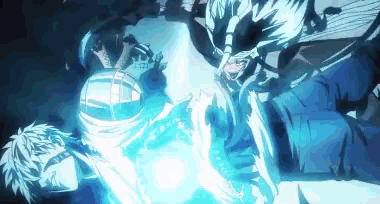 a man is laying on the ground with a blue light coming out of his mouth .