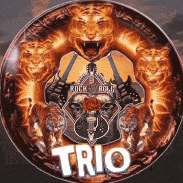 a circle with tigers and guitars with the word trio in the middle