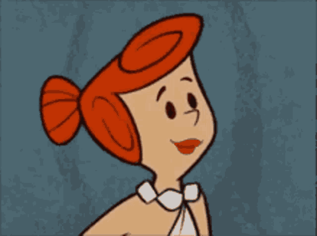 a cartoon drawing of a woman with red hair and a bow in her hair