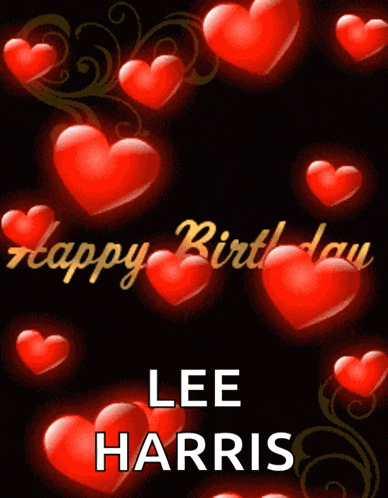 a happy birthday lee harris card with red hearts