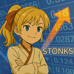 a cartoon girl with a ponytail is standing in front of a chart that says stonks