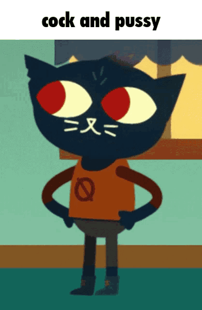 a cartoon cat is standing with his hands on his hips and the words cock and pussy above him