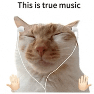 a cat wearing headphones with the words " this is true music " on the bottom
