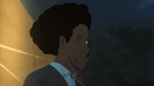 a cartoon drawing of a man with a mustache and big eyes
