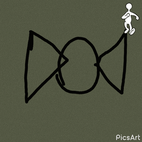 a stick figure is standing next to a drawing of a circle that says picsart
