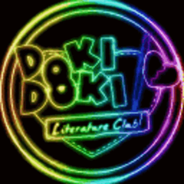 a neon sign that says boku literature club is glowing in the dark .