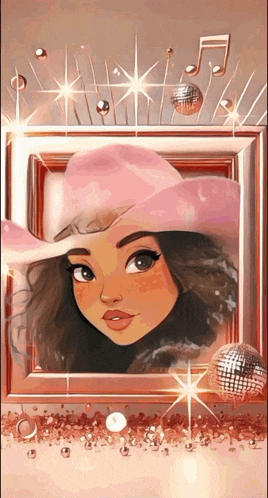 a painting of a girl wearing a pink cowboy hat