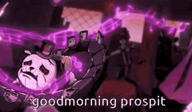 a cartoon of a panda wearing a top hat with the words good morning prospit