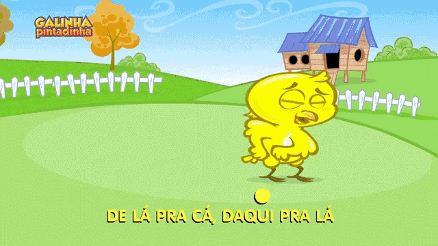 a cartoon of a bird with the words de la pra ca daqui pra la underneath it