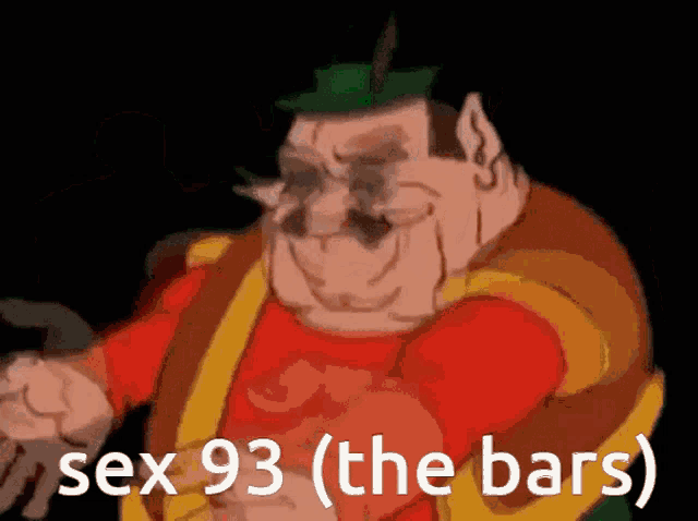a cartoon character with the words sex 93 ( the bars )