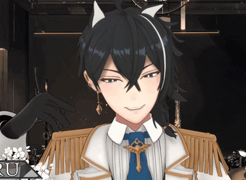a man with horns is wearing a white and gold uniform