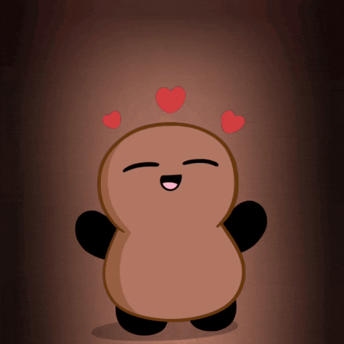 a cartoon drawing of a peanut with hearts coming out of its head