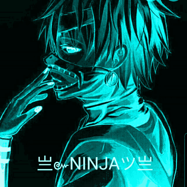 a drawing of a man with a mask and the word ninja on the bottom