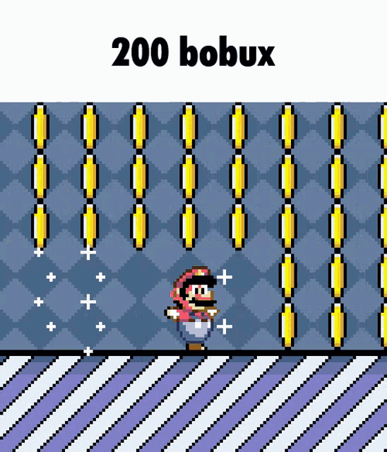 a pixel art of mario with the words 200 bobux below him