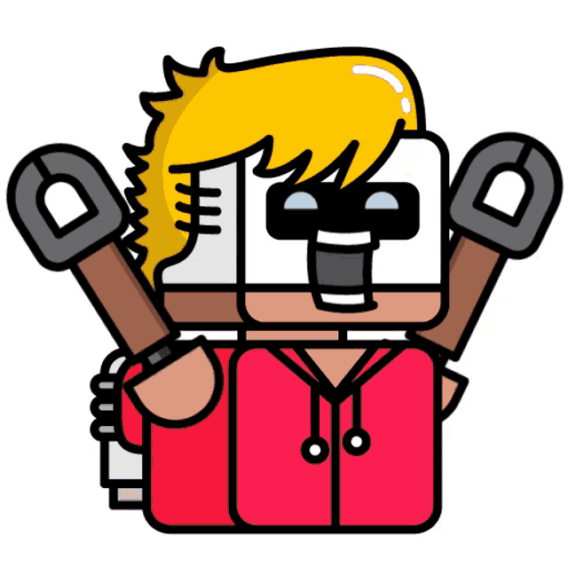 a cartoon drawing of a man holding a pair of wrenches