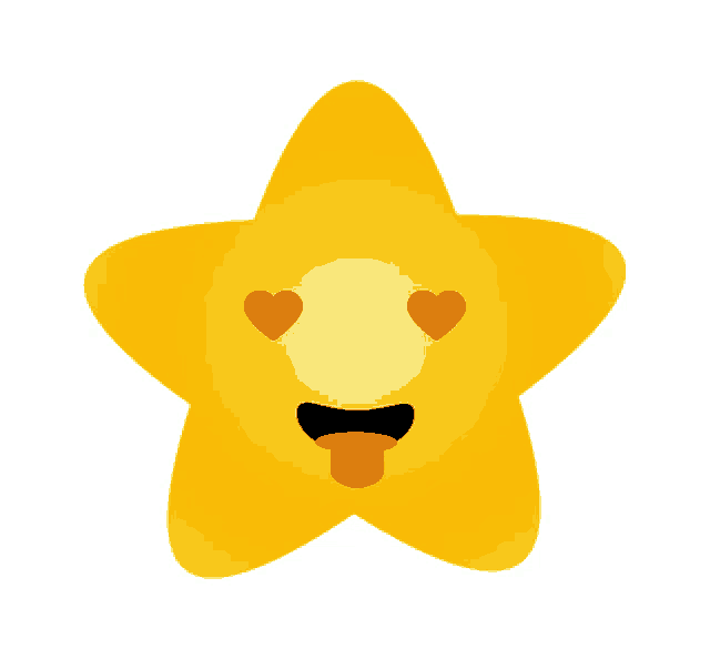 a yellow star with red hearts in its eyes and a tongue sticking out