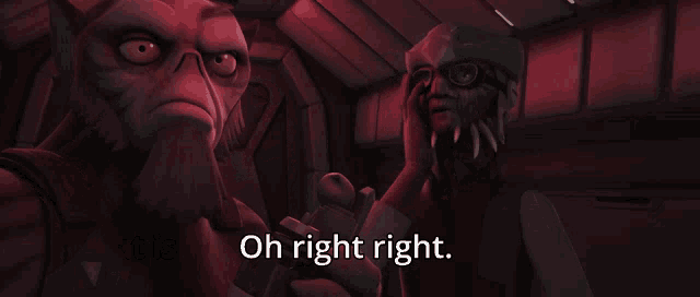 two cartoon characters with the words that is probably a dismantler droid on the bottom