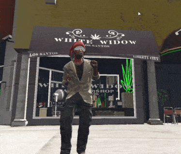 a man stands in front of the white widow store