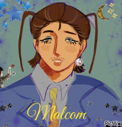 a drawing of a man with the name malcom written on the bottom