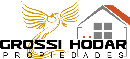 a logo for grossi hodar propiedades with a phoenix and a house
