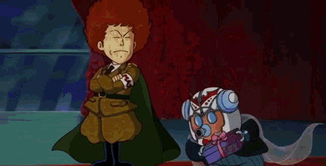 a cartoon character holding a lollipop with a spiral on it