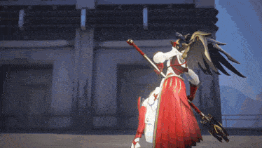 a video game character with wings and a sword in her hand