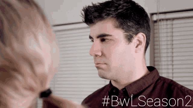 a man and a woman are looking at each other with the hashtag bwl season 2 on the bottom