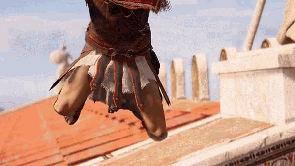a video game character is jumping in the air while wearing a red and white skirt