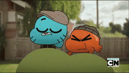 gumball and darwin from the amazing world of gumball standing next to each other