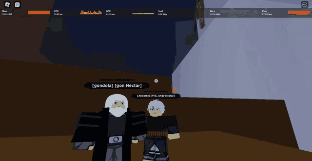 a screenshot of a video game with a character named gondola standing next to another character