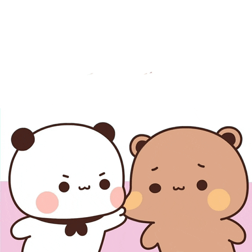 two cartoon bears are standing next to each other and one bear is pointing at the other