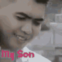 a close up of a man 's face with the words my son on the bottom right