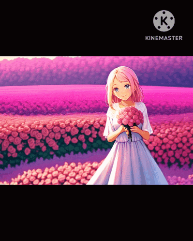 a girl in a white dress holds a bouquet of pink flowers