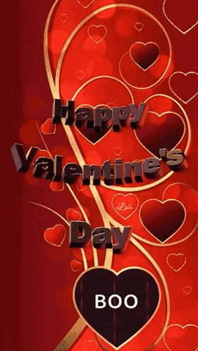 a red background with hearts and the words `` happy valentine 's day boo '' written on it .