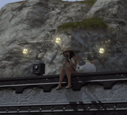 a woman is sitting on a railing holding a fishing pole
