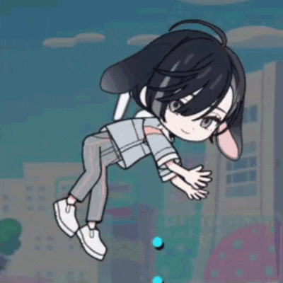 a cartoon character is flying through the air while holding a blue ball .