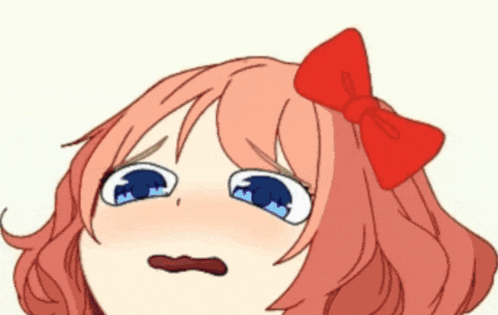 a drawing of a girl with a red bow on her head crying