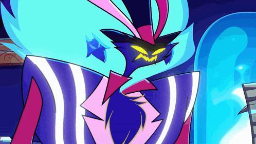 a cartoon character with a striped suit and tie has a yellow face