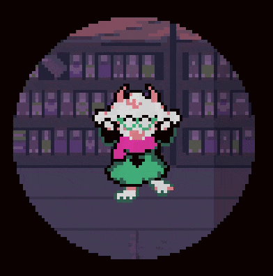 a pixel art of a cat standing in front of a building in a dark room .