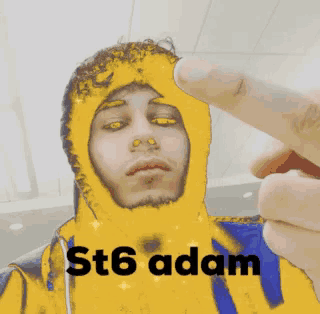 a drawing of a man with a hood and the words st6 adam