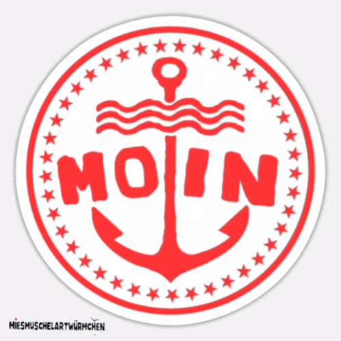 a red anchor in a circle with the word moin on it