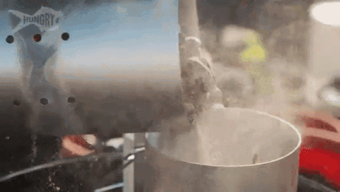 a hungry logo is on the side of a metal pot