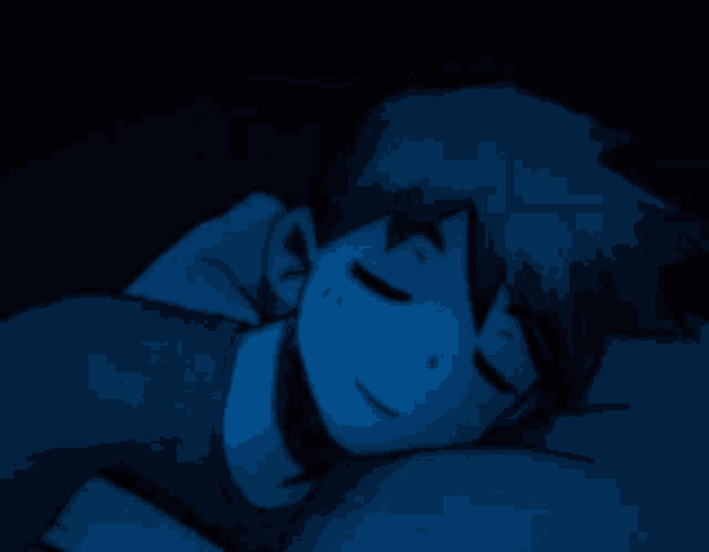 a drawing of a boy sleeping in a dark room