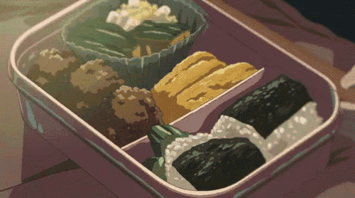 a cartoon drawing of a lunch box filled with various foods