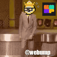 a pixel art of a man in a suit and tie with the hashtag @webump