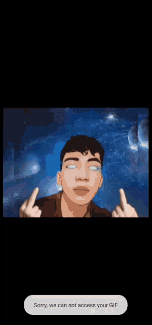 a cartoon of a man giving the middle finger with a message saying sorry we can not access your gif