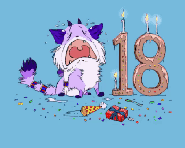 a cartoon cat sitting next to a number 18