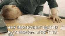 a baby is laying on a table with a bottle of water on it and says he probably in the bathroom like this .